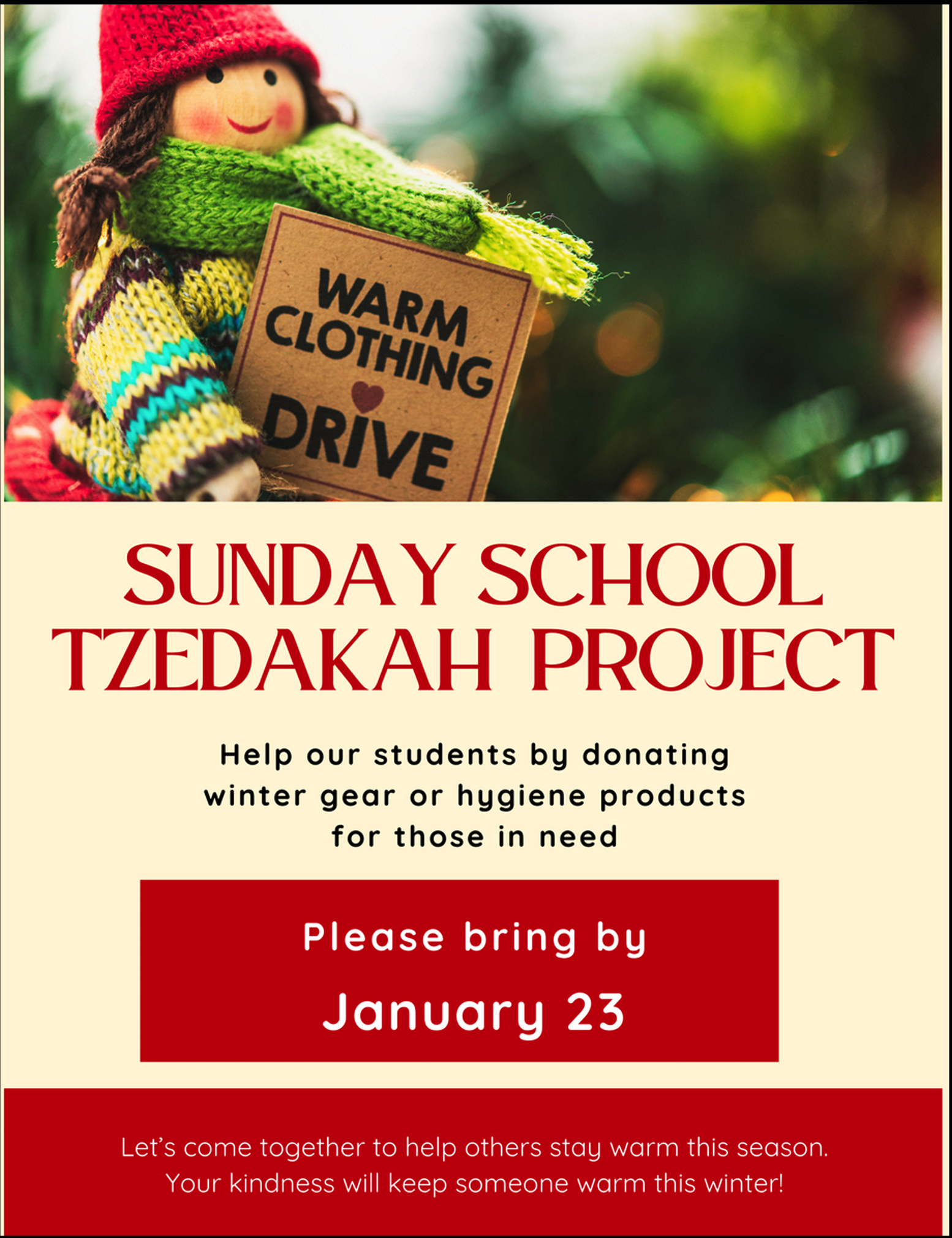 Sunday School Tzedekah Project